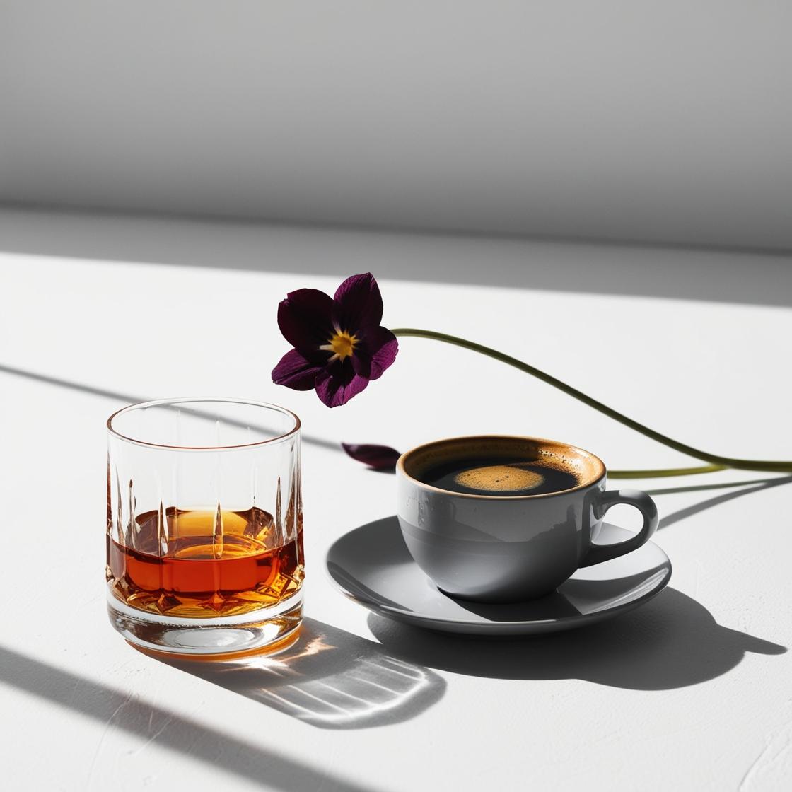 Rum and coffee glass representing the olfactory notes of the perfume.