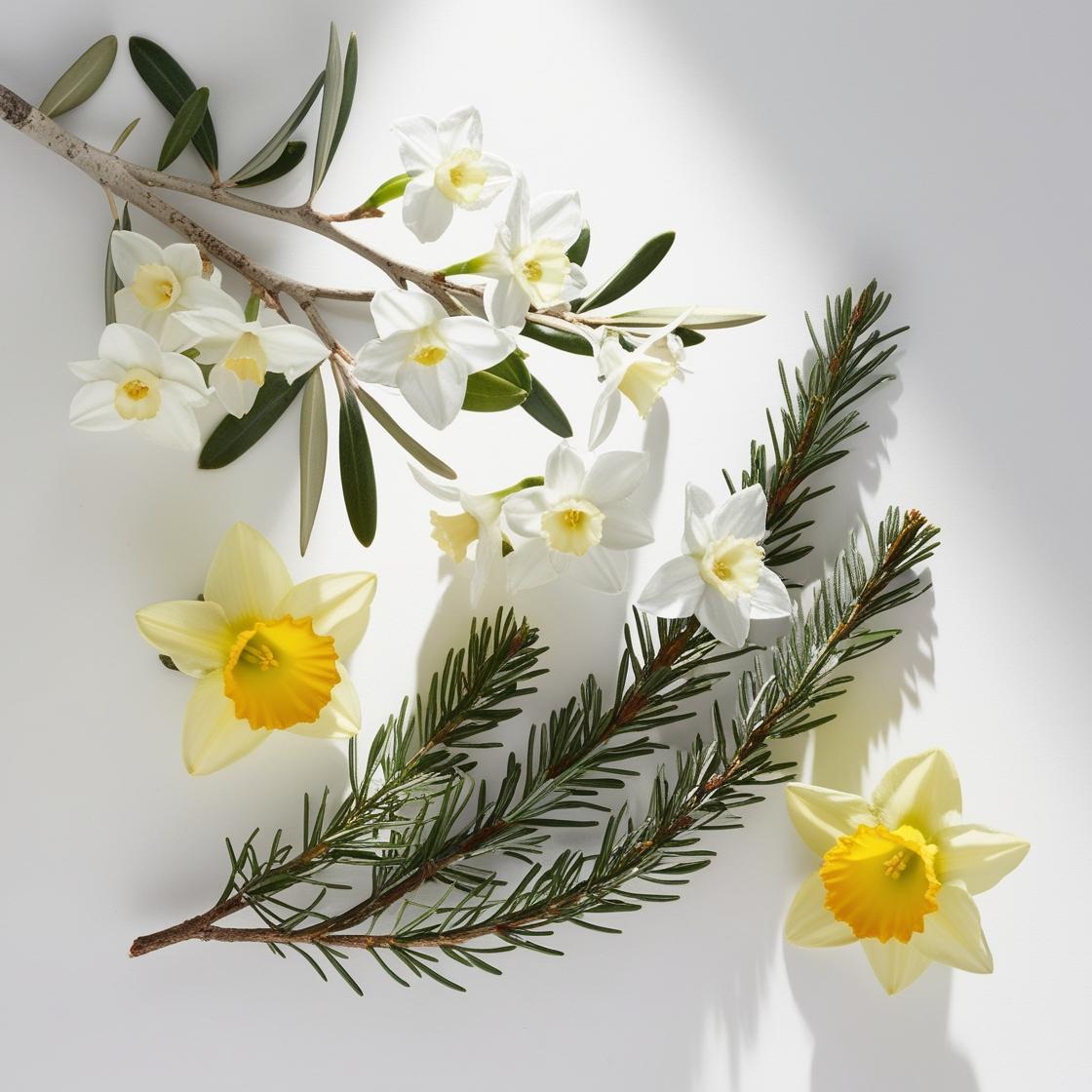 Jasmine, tuberose and cedar representing the olfactory notes of the perfume.