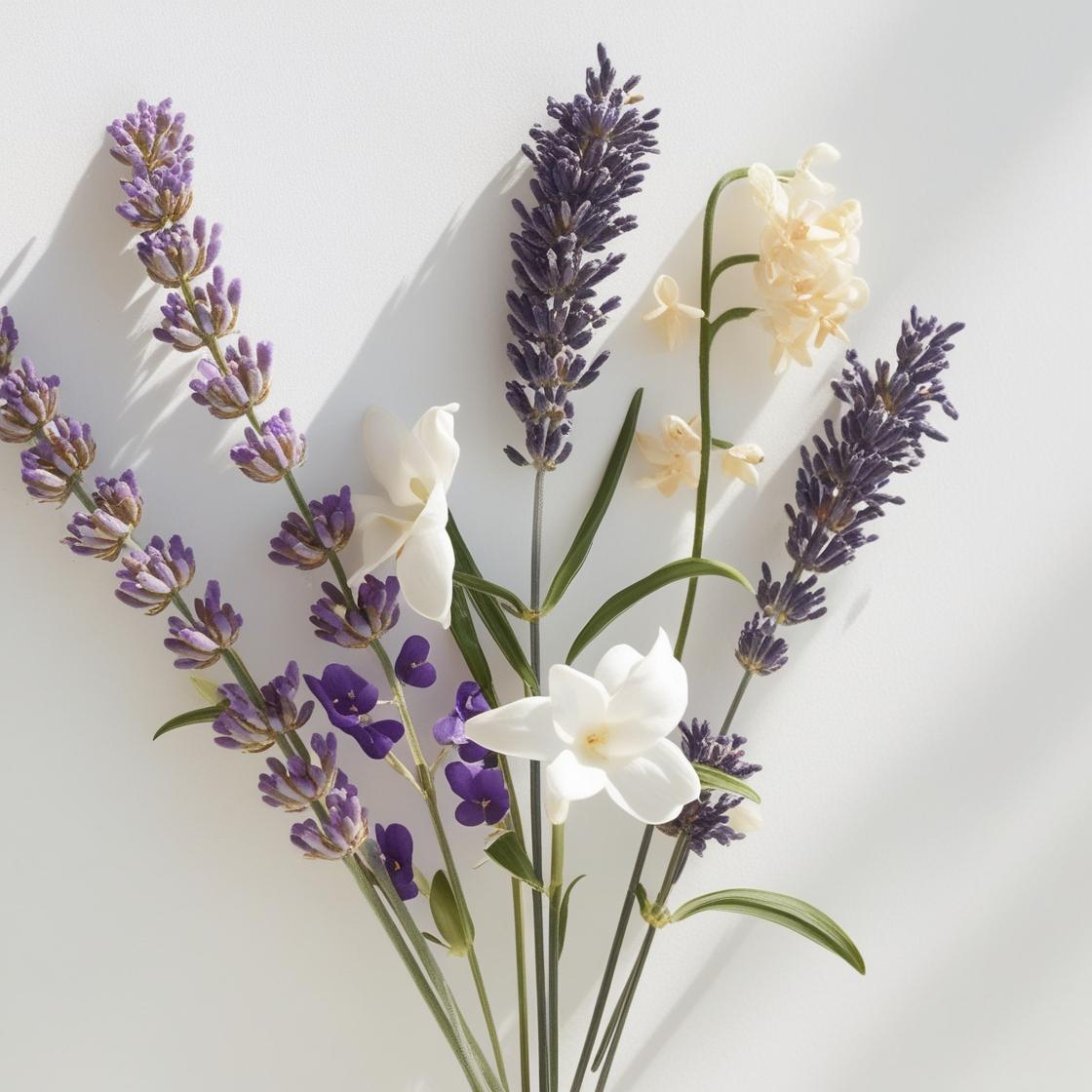 Ylang ylang and lavender representing the olfactory notes of the perfume.