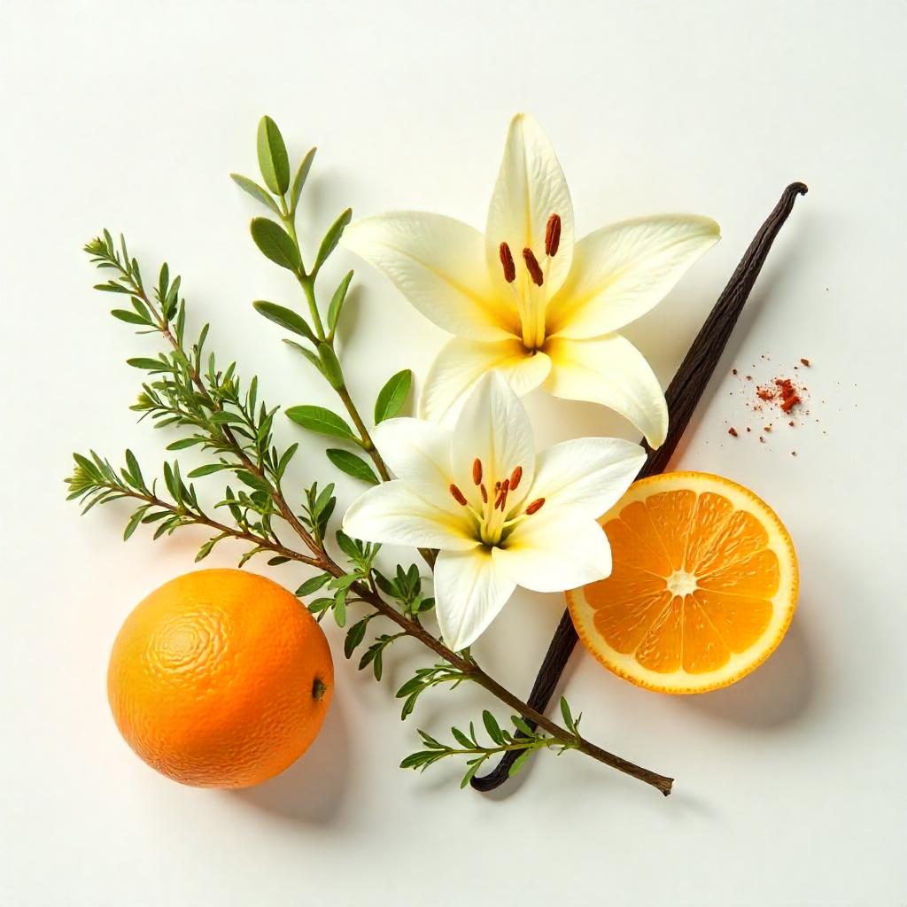 Mandarin, orchid, vanilla and thyme represent the olfactory notes of the perfume.