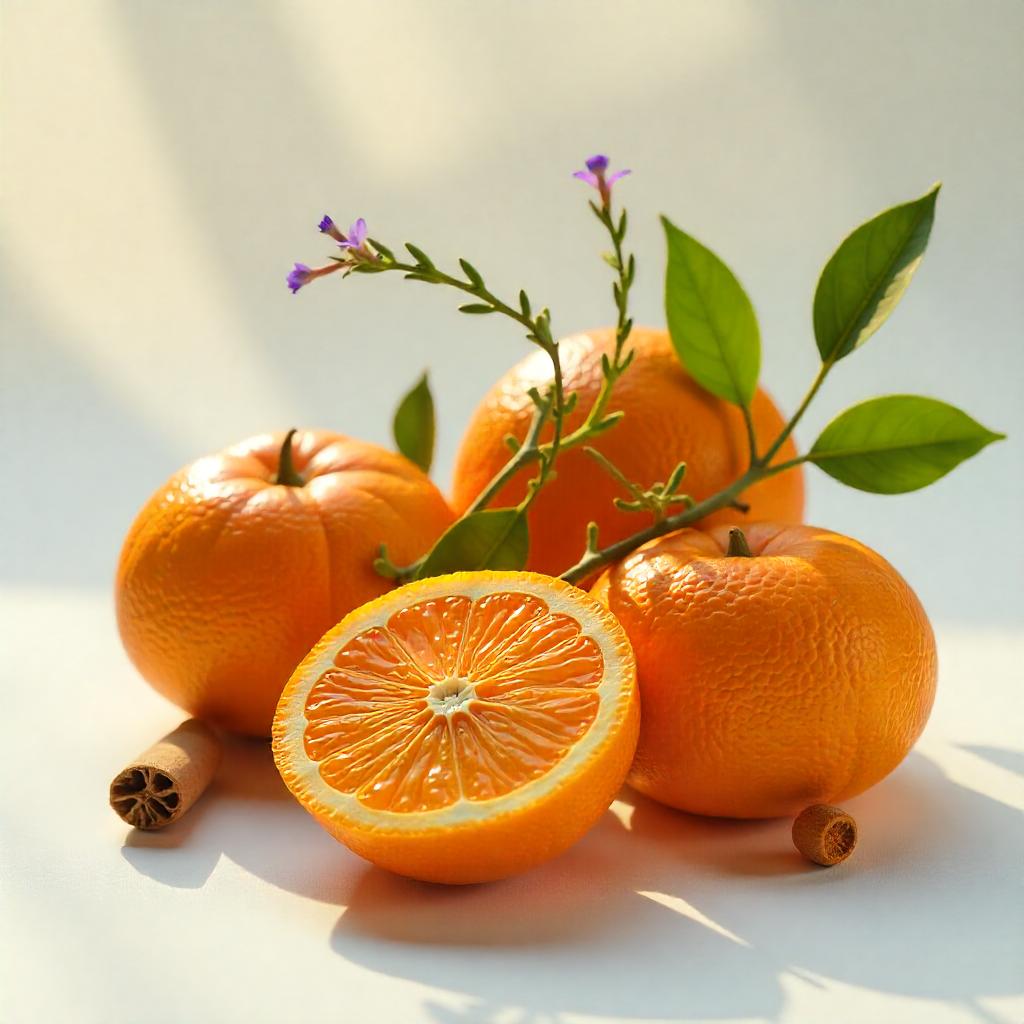 Oranges and sandalwood represent the olfactory notes of the perfume.