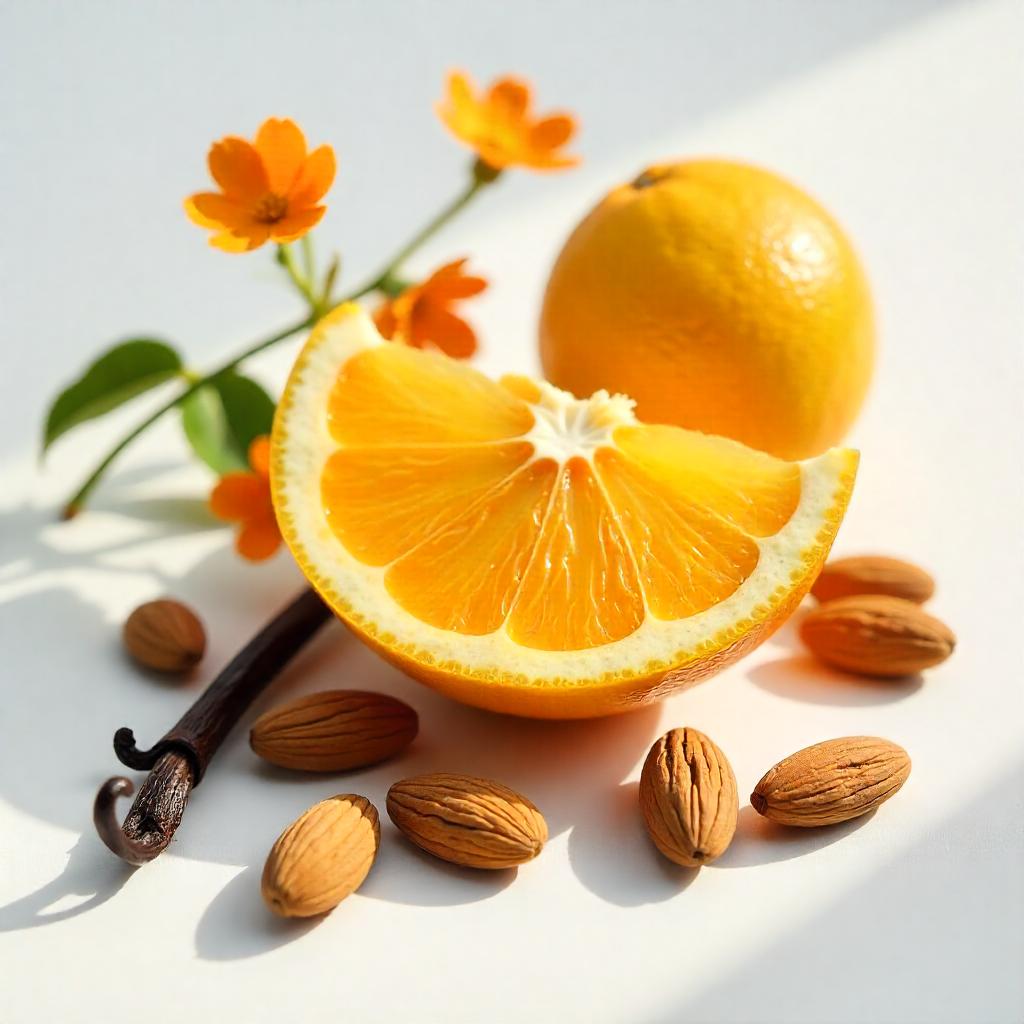 Orange, Grasse rose and almond represent the olfactory notes of the perfume.