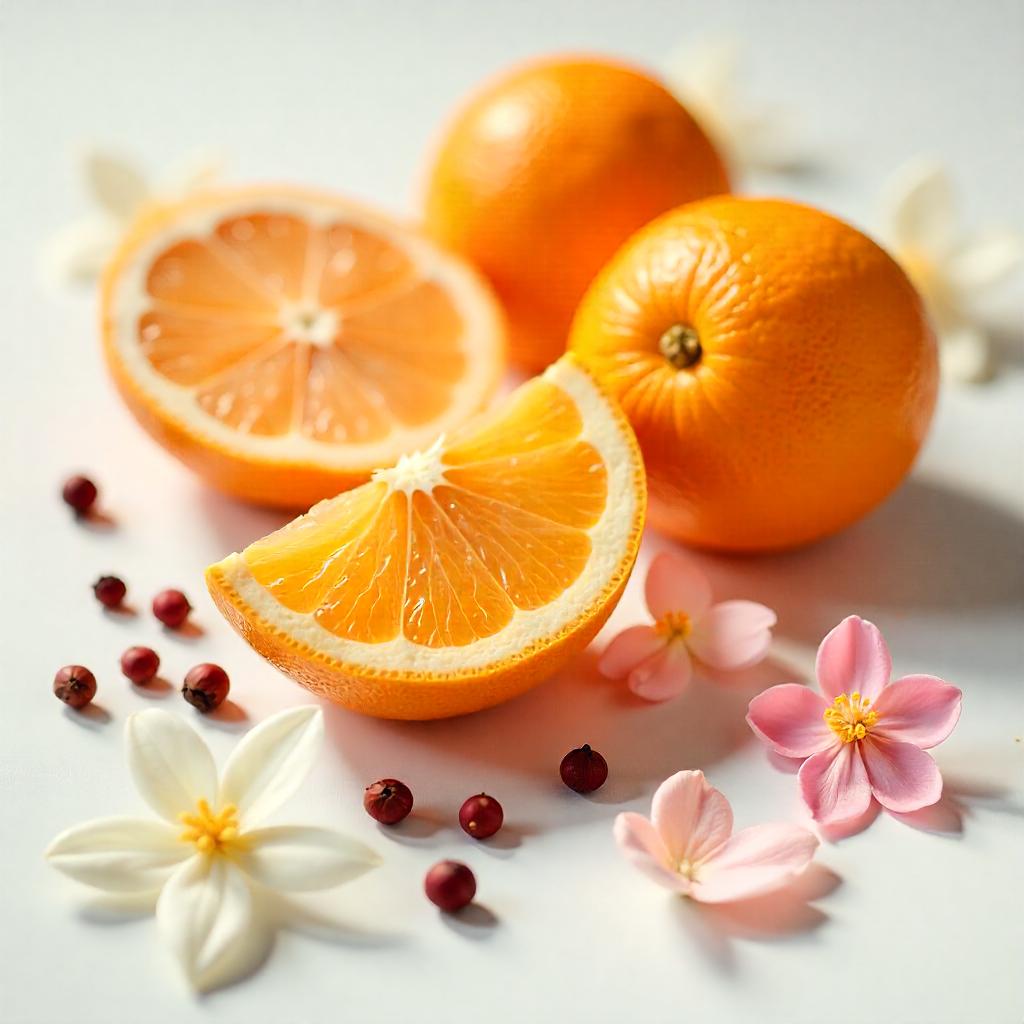 Oranges, jasmine and sandalwood represent the olfactory notes of the perfume.