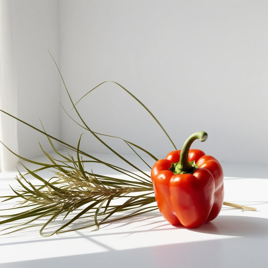 Red bell pepper and vetiver represent the olfactory notes of the perfume.