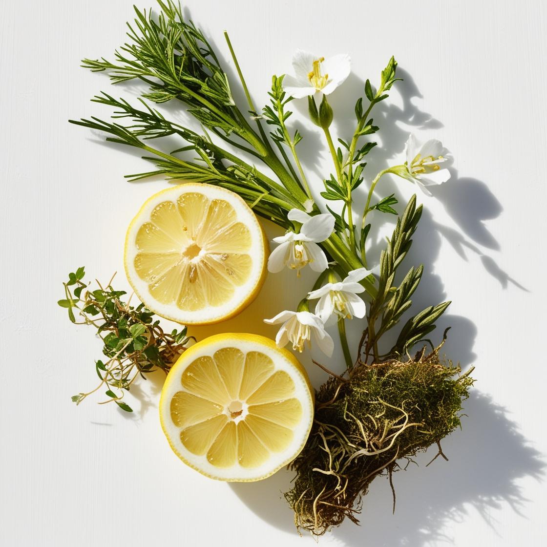 Olfactory notes of lemon, aromatic herbs, white flowers, and moss.