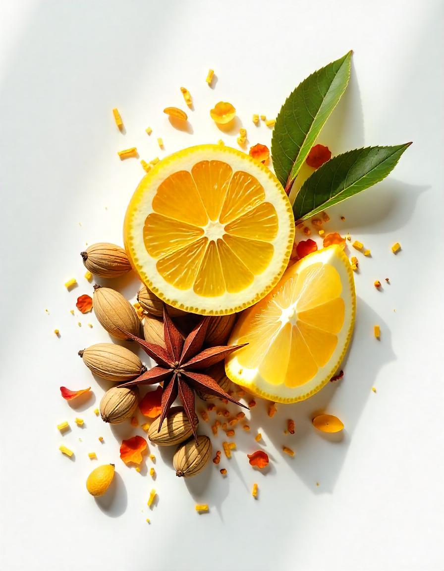 Lemon, cardamom and tea leaves represent the olfactory notes of the perfume.
