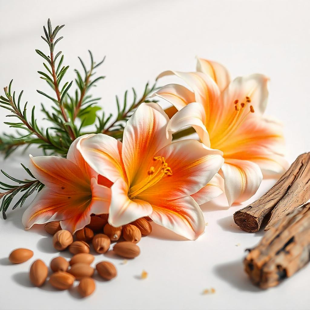 Rosemary, tonka bean and cedar representing the olfactory notes of the perfume.