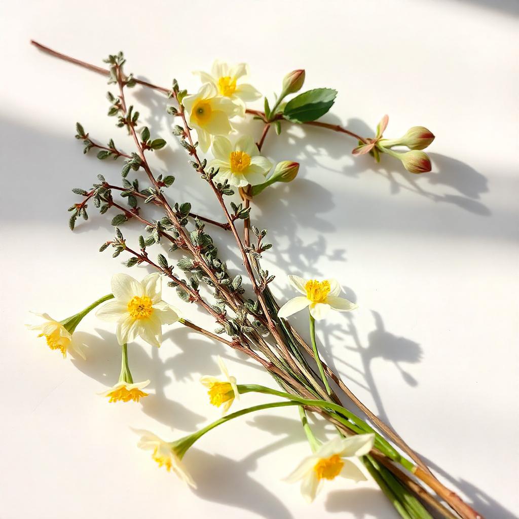 Narcissus and sclarene representing the olfactory notes of the perfume.