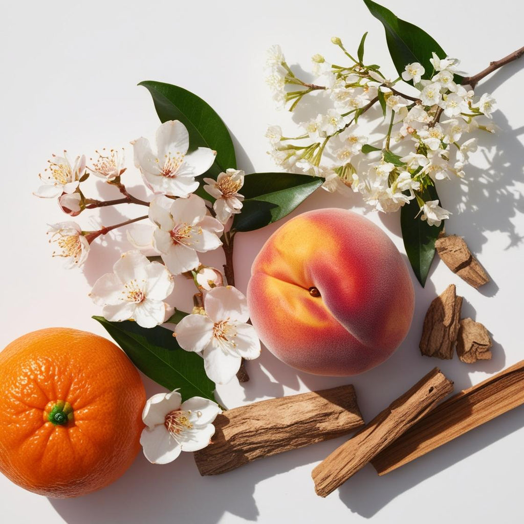Tangerine, peach, jasmine and wood represent the olfactory notes of the perfume.