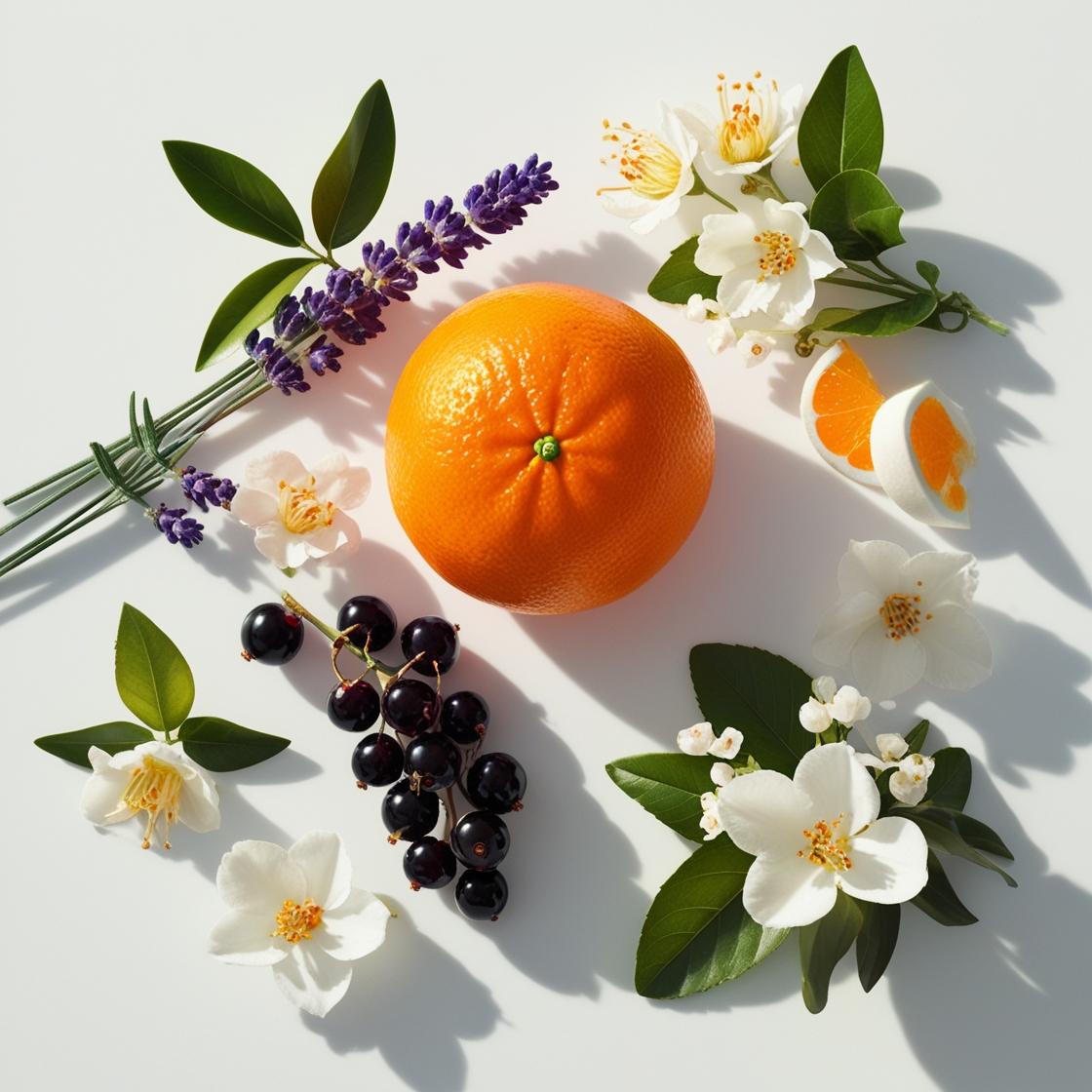 Mandarin, lavender, jasmine and blackcurrant represent the olfactory notes of the perfume.