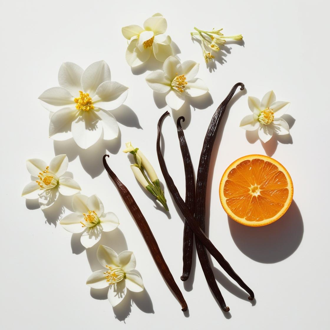 Orange, jasmine and vanilla represent the olfactory notes of the perfume.