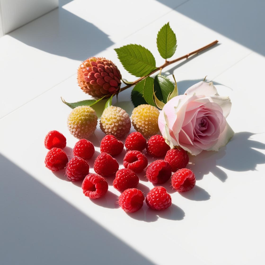 Lychee, rose and raspberry represent the olfactory notes of the perfume.