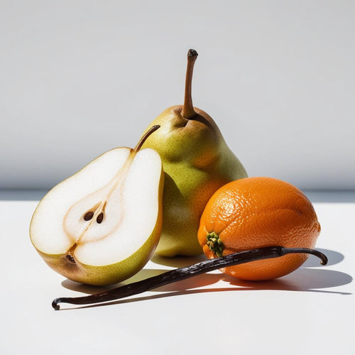 Pear and vanilla represent the olfactory notes of the perfume.