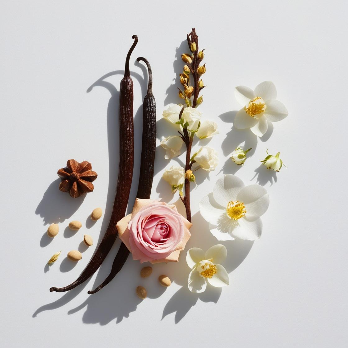 Rose, jasmine and vanilla represent the olfactory notes of the perfume.