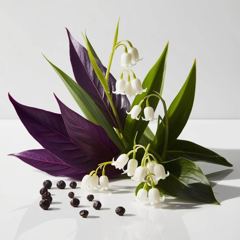 Violet leaves, iris and black pepper represent the olfactory notes of the perfume.