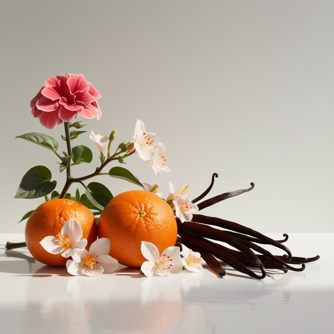 Orange blossom, rose and vanilla represent the olfactory notes of the perfume.