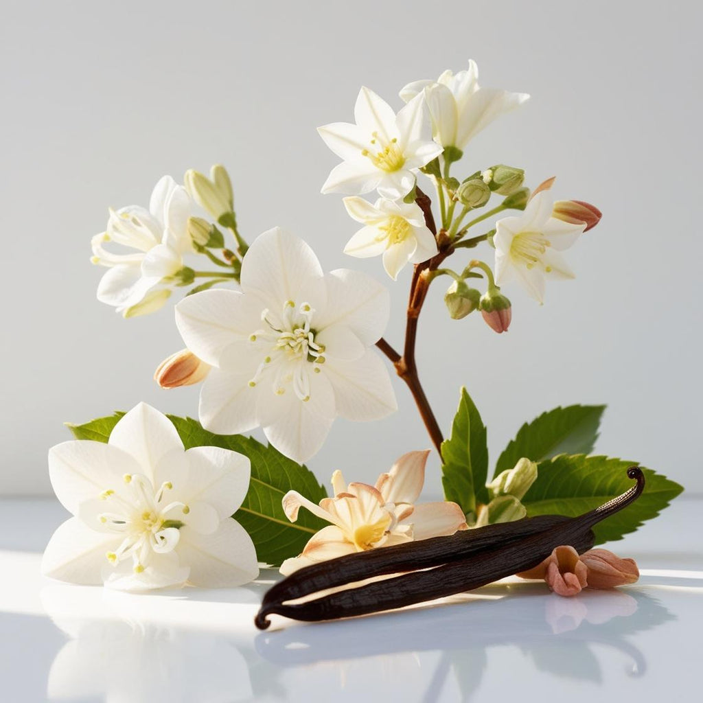 Jasmine, heliotrope and vanilla represent the olfactory notes of the perfume.