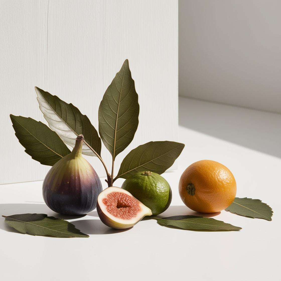 Fig and laurel represent the olfactory notes of the perfume.