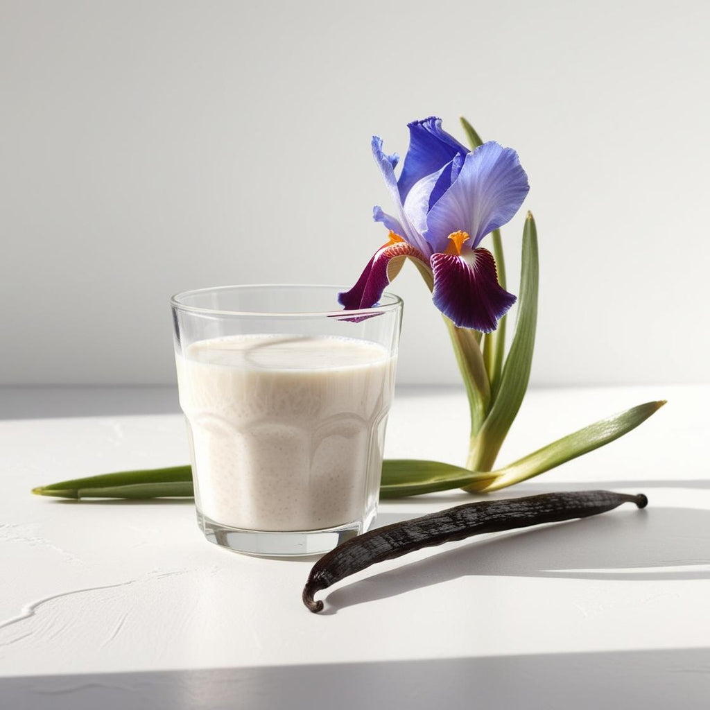 Milk, iris and vanilla represent the olfactory notes of the perfume.